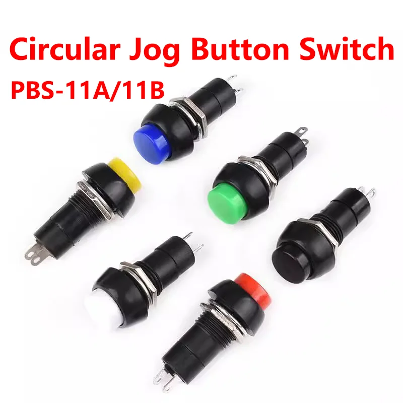 5/20PCS PBS-11A PBS-11B 12mm Self-locking Self-Recovery Reset 2PIN Plastic Latching Push Button Switch Momentary 3A250V 6Color