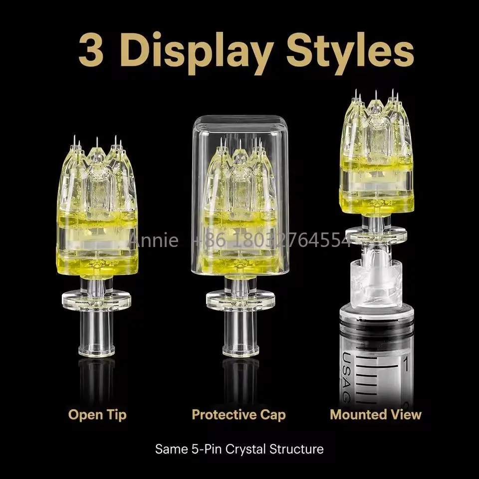 Crystal Multi Needle 5-Pin Mesotherapy Needle for Scalp Hair Growth & Skin Rejuvenation & Connector Syringe