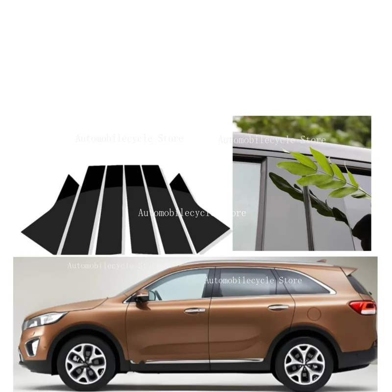 6PCS Glossy Black Pillar Posts Fit For Kia Sorento UM 2015 2016 2017 2018 2019 2020 Window Moulding B C Center Sticker Cover