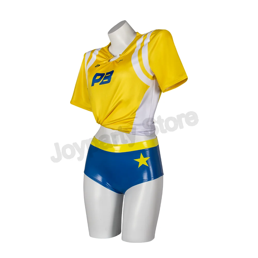 Football Sexy Lisa Cheerleader cosplay High School Women Costume Mini Crop yellow Tops Blue Shorts pant Sports Soccer Uniform - view 4