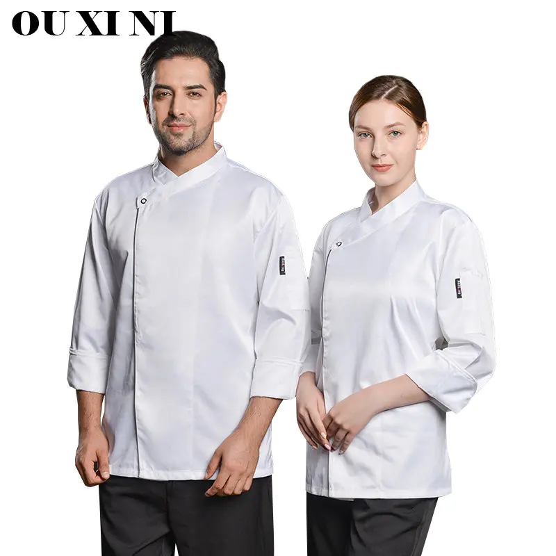 แจ็คเก็ตสำหรับชายสีขาวคุณภาพสูง Uniform ร้านอาหาร Professional Cook เสื้อ Catering ผู้หญิง Waiter Coverall