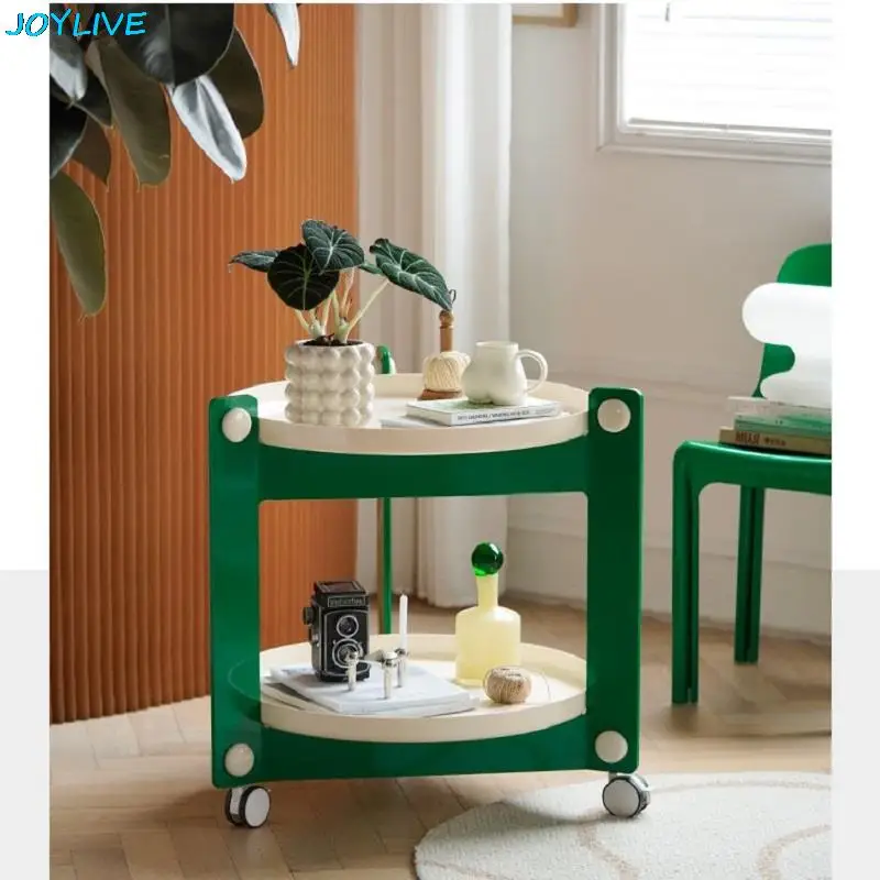 JOYLIVE Small Coffee Table Movable Sofa Side Table Creative Home Trolley Cart Double Layer Table Storage Rack 2022 Dropshipping