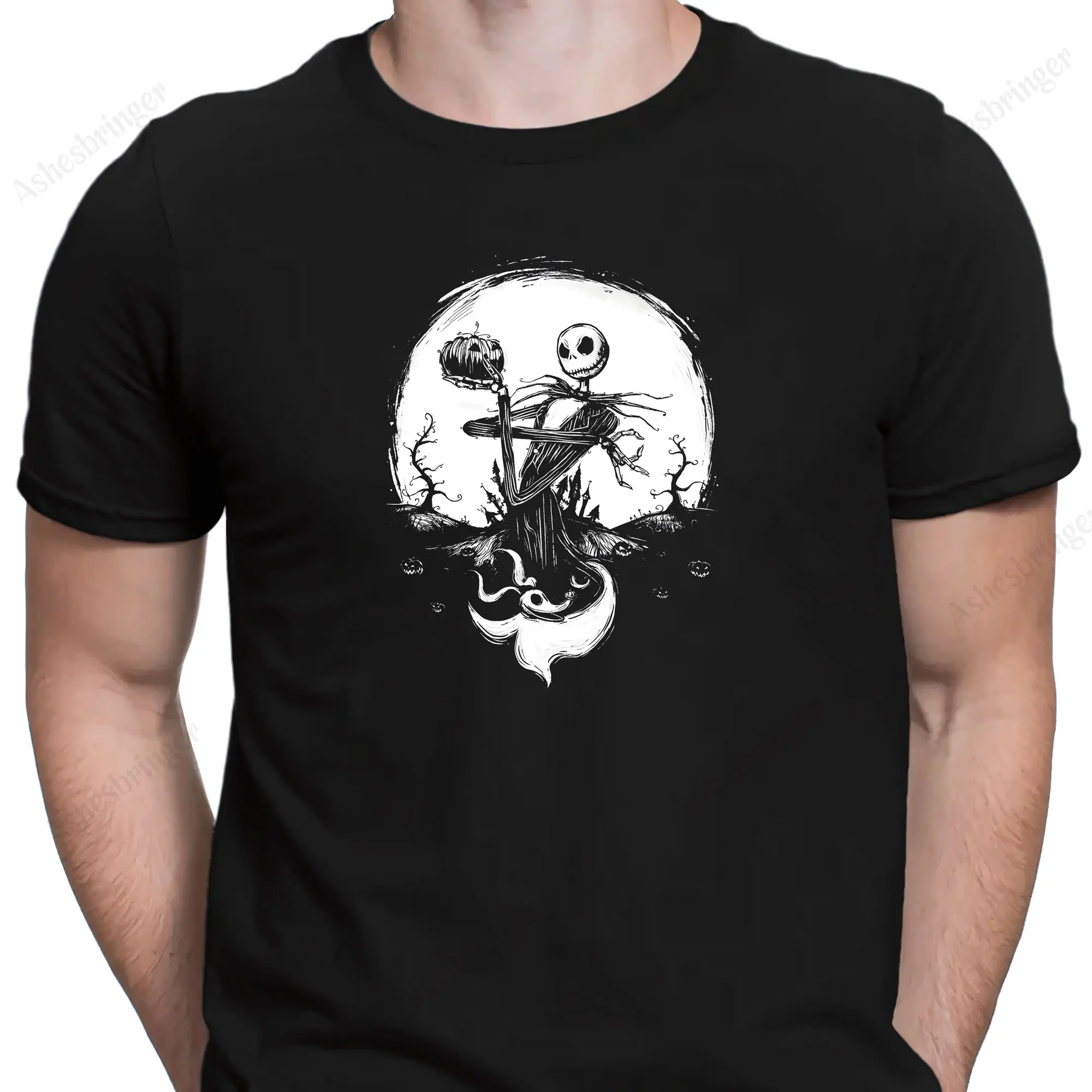 

2024 Men's Cotton Crew Neck Halloween Scarecrow Graphic Print T-Shirt Street Casual Style Tops for Men and Women