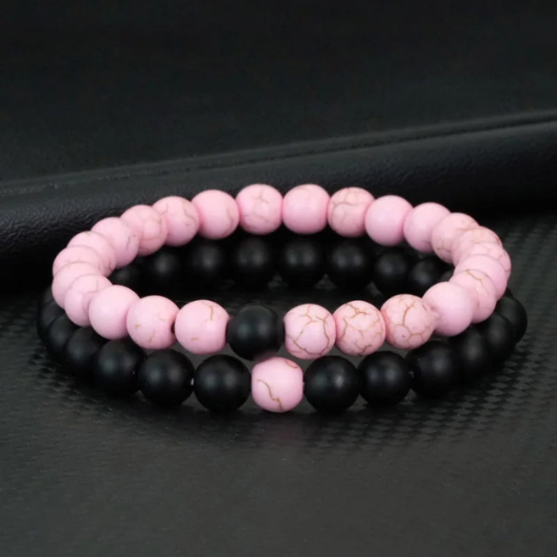 Ensemble de bracelets romantiques pour Couple, 2 pièces, 8mm, yeux de tigre, roche volcanique, cadeau de saint valentin, noir et blanc, Bracelet assorti