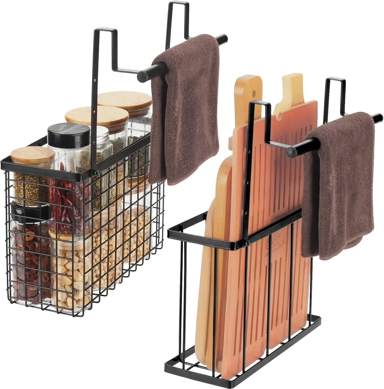 

2 Pack Cabinet Door Organizer,Over The Cabinet Door Organizer with Towel Bars,Hang Over Cabinet Door Storage, Kitchen Ca