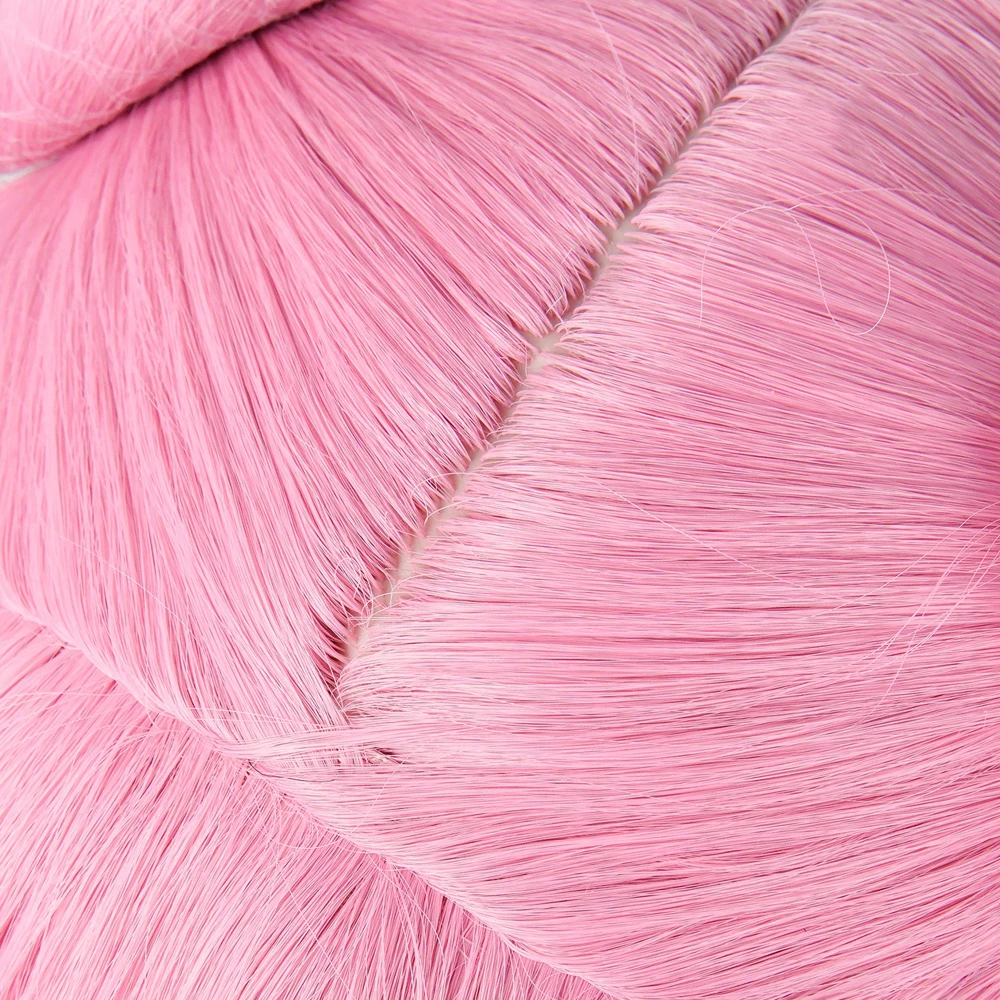 Pink Long Wavy Synthetic Wigs with Bun Anime Game Cosplay Fluffy Wig with Bangs for Daily Party - view 5