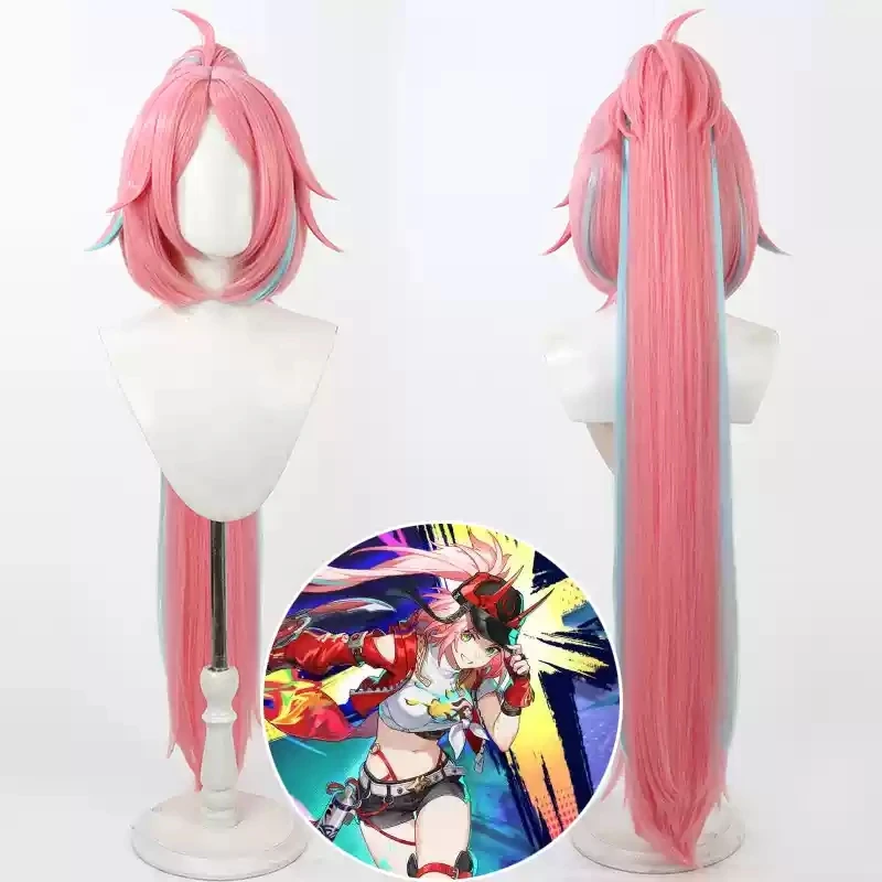 Game Honkai: Star Rail Rappa Cosplay Wig 90cm Long Pink Wigs with Pony Tail Heat Resistant Synthetic Hair Halloween Party