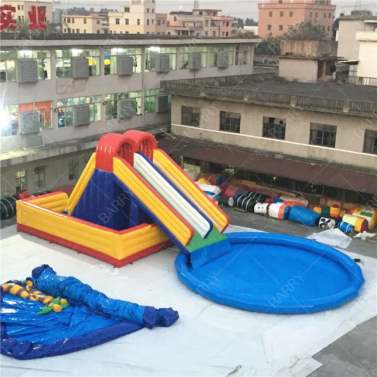 Commercial Grade Water Games Inflatable Water Park Slide With Pool For Kids And Adult