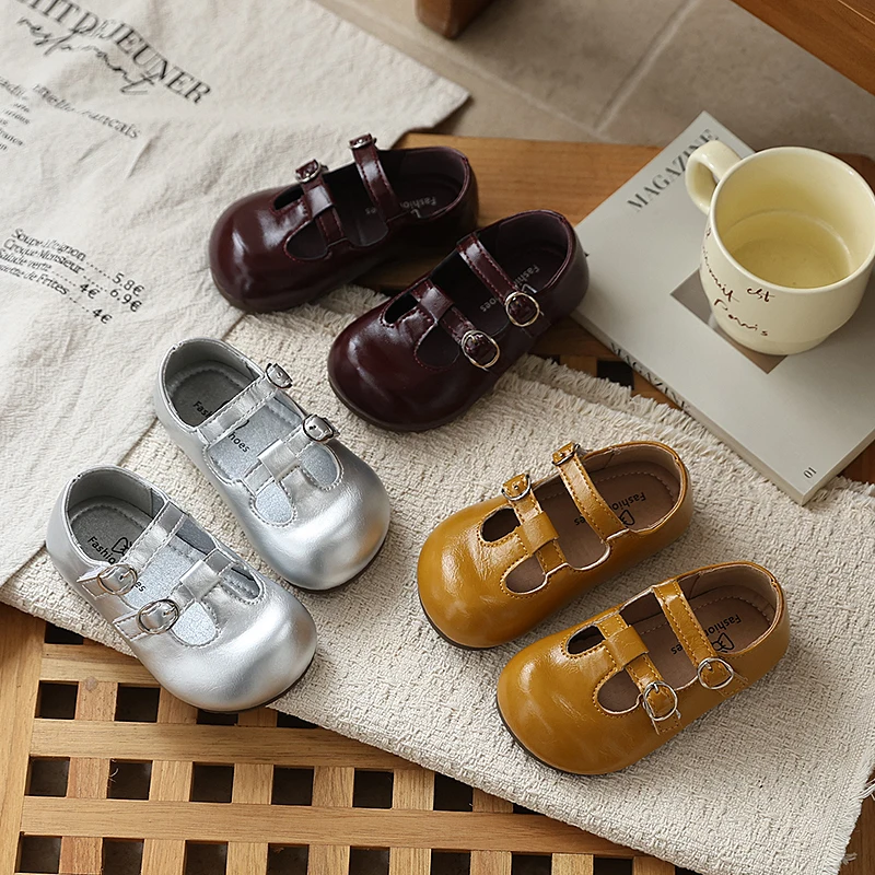 

Kids'Casual Shoes Round Toe Shoes Fashion PU Leather Spring For Girls Anti-slip Hook and Loop Yellow Sliver Shoes Size 21-30