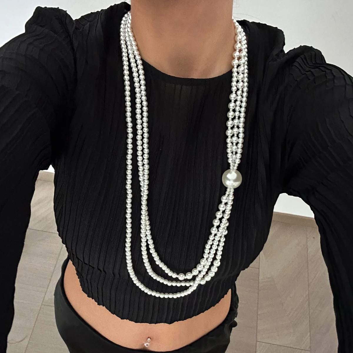 KunJoe Elegant Multi Layer Smooth Imitation Pearl Long Tassel Necklace for Women Korean Fashion Beads Sweater Chain Neck Jewelry