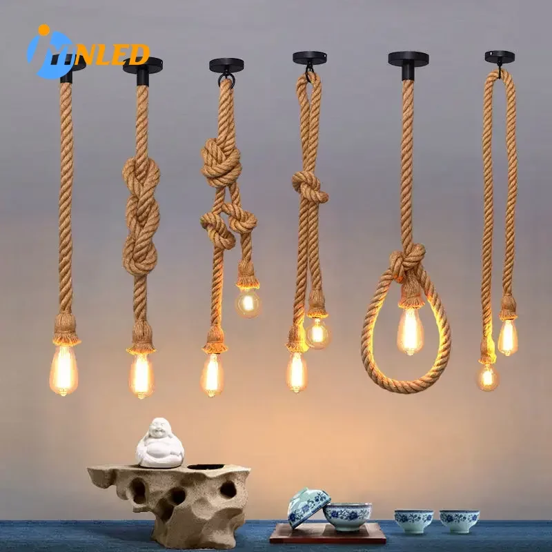 Rope Lamp Creative Country Edison Bulb Chandelier Decoration Home Vintage Hemp Rope Pendant Lamp