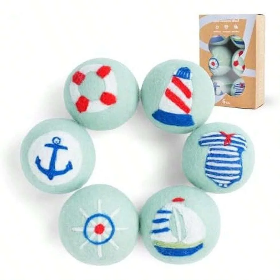 

Wool Dryer Balls XL Size 6 Pack - Cute Dryer Balls With Ball Patterns Natural New Zealand Wool Balls Fun Dryer Balls Laundry Re