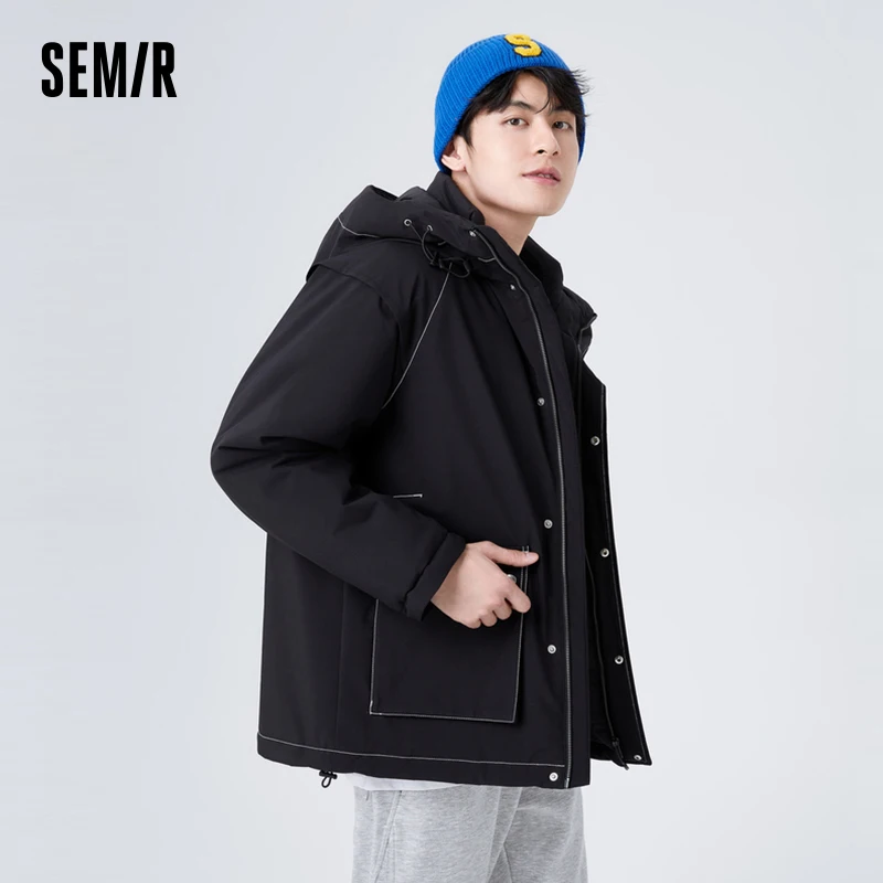 Semir Cotton Coat Men Winter Fashion Contrasted Color Stitching Three-Proof Technology Mid-Length Warm Comfortable Outdoor Loose