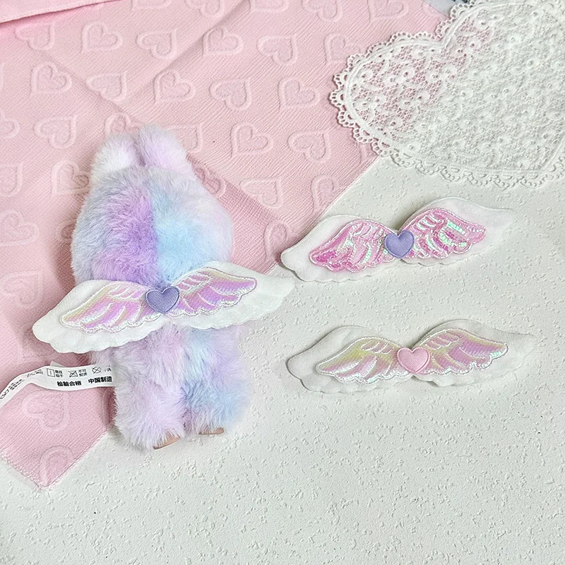 Vêtements ailes d'ange pour poupée Labubu en tissu, 10cm, poupée Nunu, ailes laquées détachables, couvre-chef mignon, Costume d'halloween
