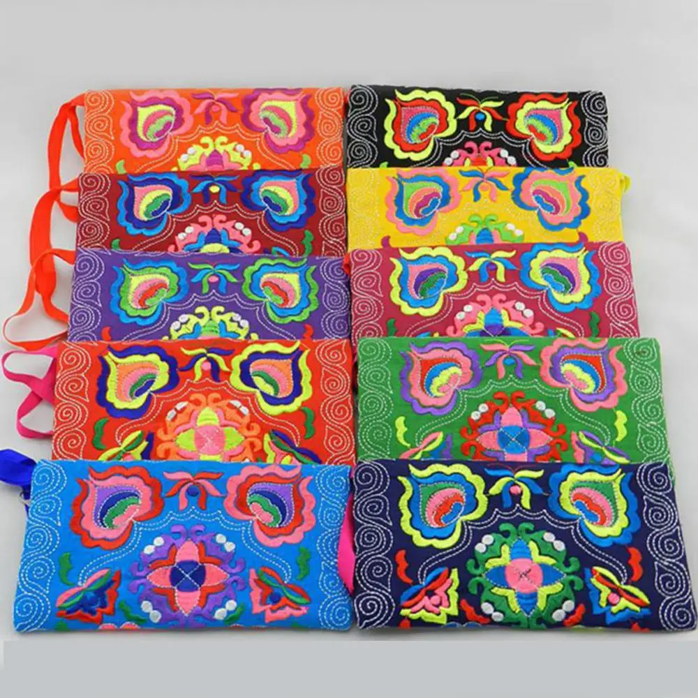 

Elegant Clutch Bag Vintage EthnicF lower Embroidered Women's Wallet Short Coin Purse Wallets Card Holder Handbag Money Bag