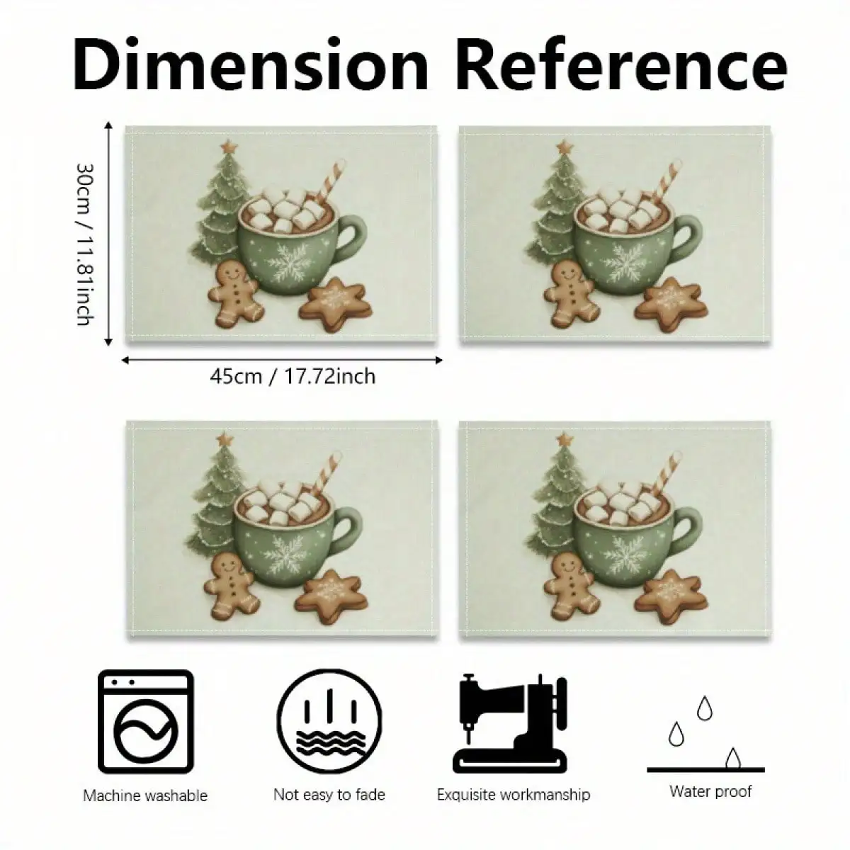 1pcs containing a Christmas placemat - a rectangular table mat in polyester fabric printed with Christmas tree, gingerbread man
