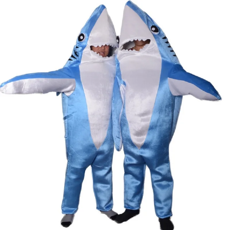 Blue Shark Costume Funny Marine Animal Cosplay Jumpsuits Halloween Costumes for Kids and Adults
