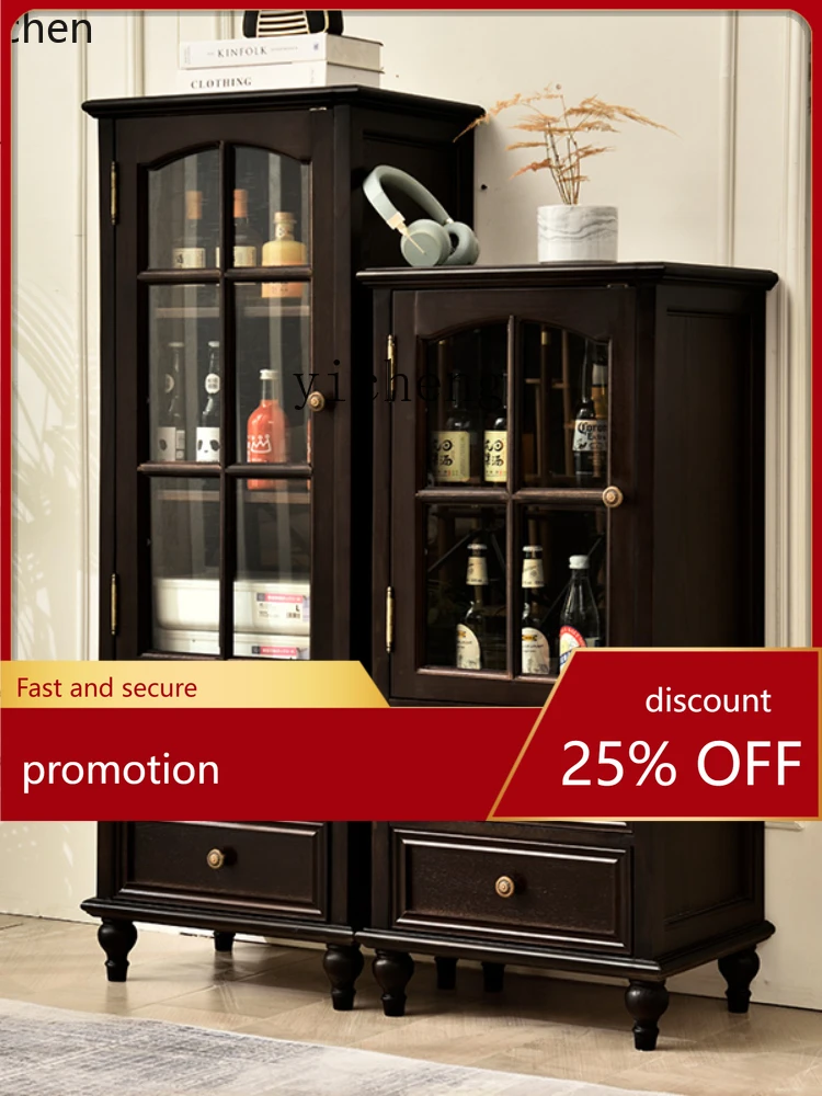 

YFY Solid Wood Wine Glass Door Side Living Room Rectangular Retro American TV Side Wine