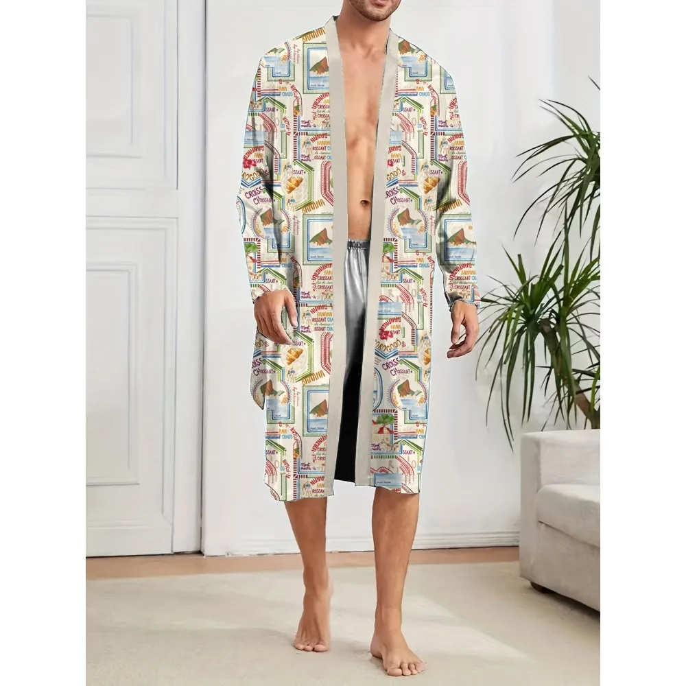 

Men's Nightgown Sleepwear 2025 Spring Casual Comfortable Night Gown Thin Skin Friendly Autumn Home Wear Long Sleeved Bathrobe