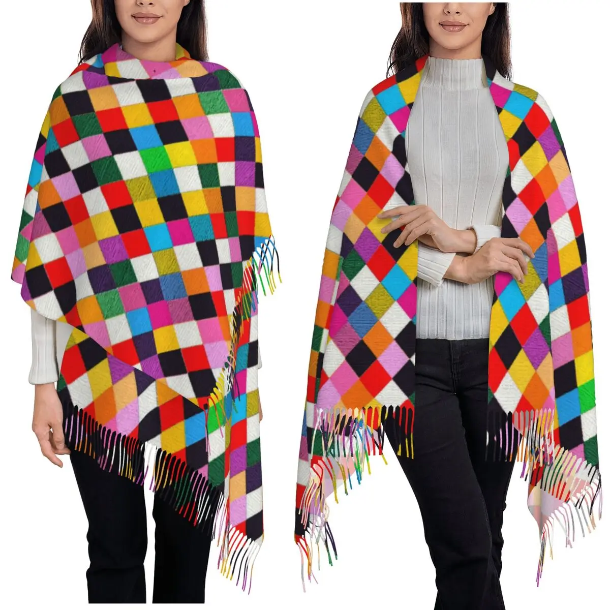 Venetian Mask Mardi Gras Harlequin Pattern Scarf Tassel Scarves for Women Soft Warm Shawls and Wrap Large Fall Winter Shawl Wrap