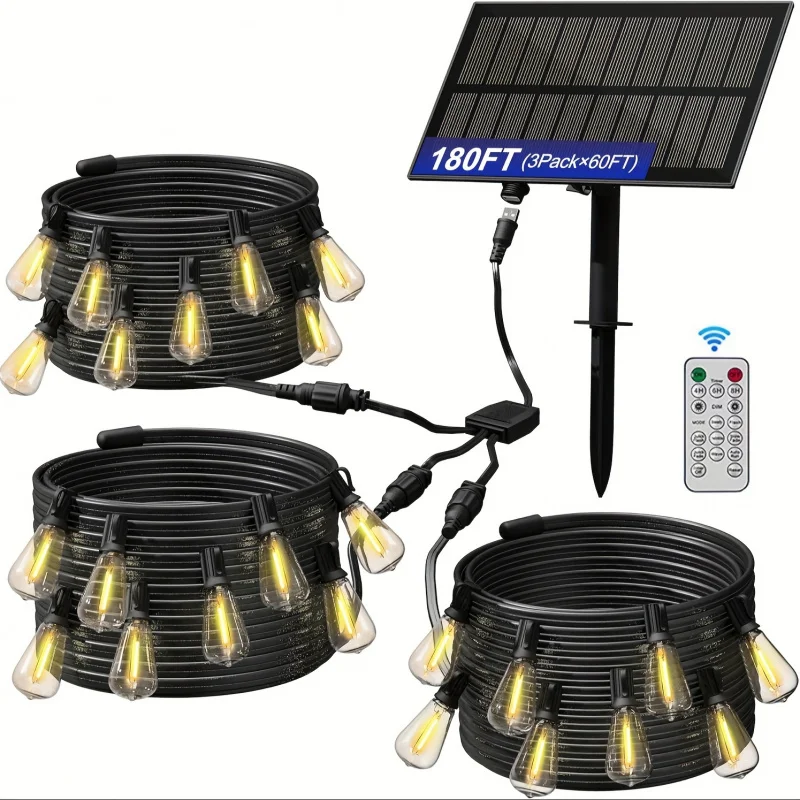 Stringa solare da esterno 240FT/180FT/120FT/100FT/60FT e 25FT con porta USB e telecomando Lampadine a LED per patio solare per portico