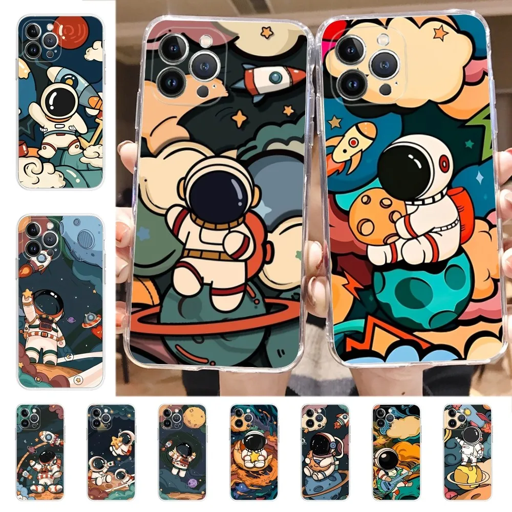 Cartoon Astronaut Phone Case for iPhone 16 15 8 7 6 6S Plus X SE XR XS 14 11 12 13 Mini Pro Max Mobile Case