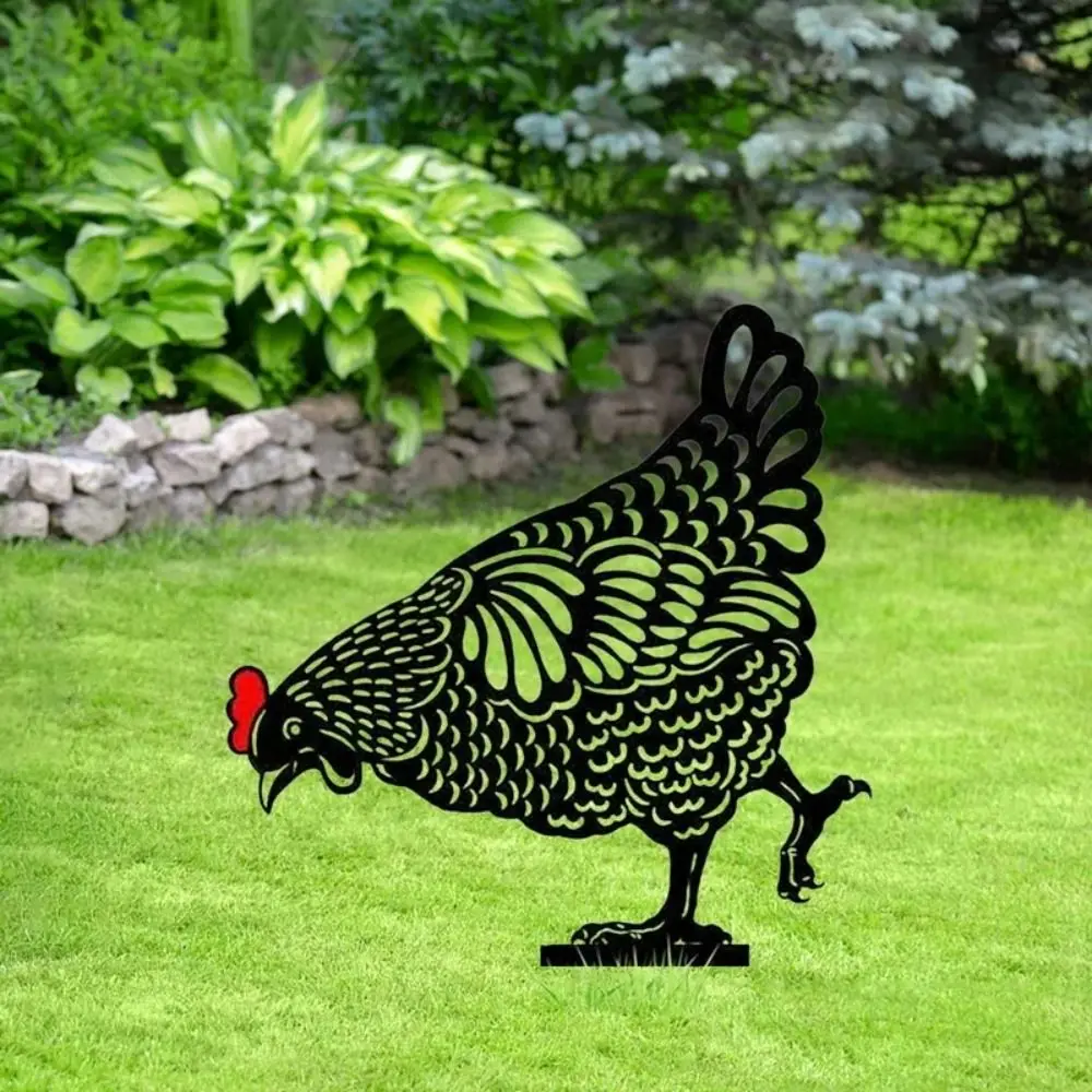 Plastic Chicken Statues Silhouette Stake Garden Ornaments Hen Yard Ornaments Outdoor Lawn Backyard Garden Card Insertion