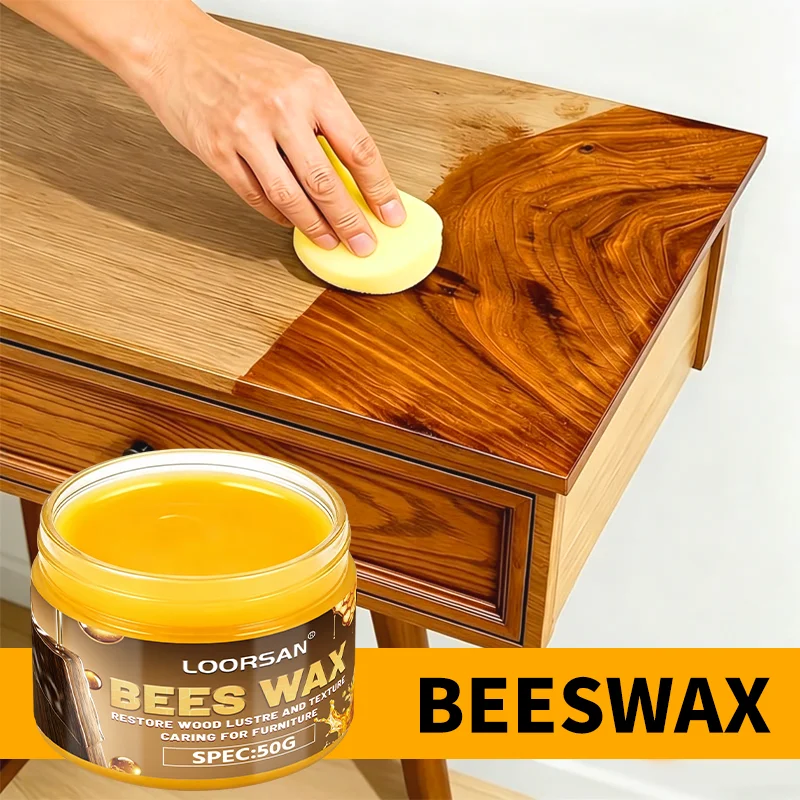 LOORSAN 50g Natural Beeswax Wood Care Wax Furniture Floor Polish Wooden Cabinet Chair Restoration Cream Wood Conditioner