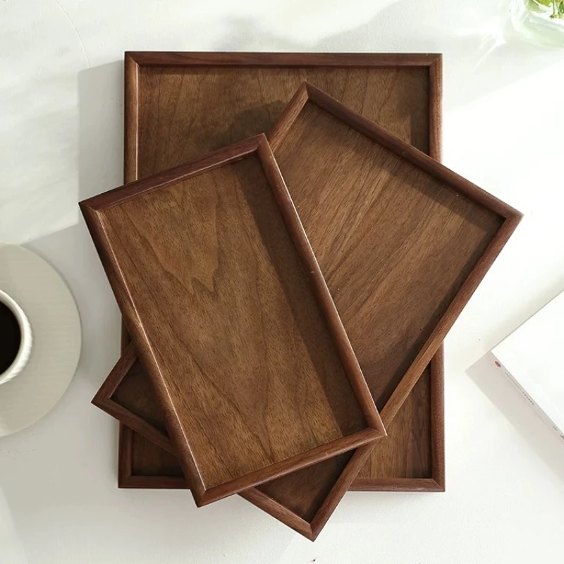 Black Walnut Wood Tray Rectangular Japanese-Style Solid Wood Tea Tray Dessert & Fruit Plate Home Breakfast Tray Wooden Tableware