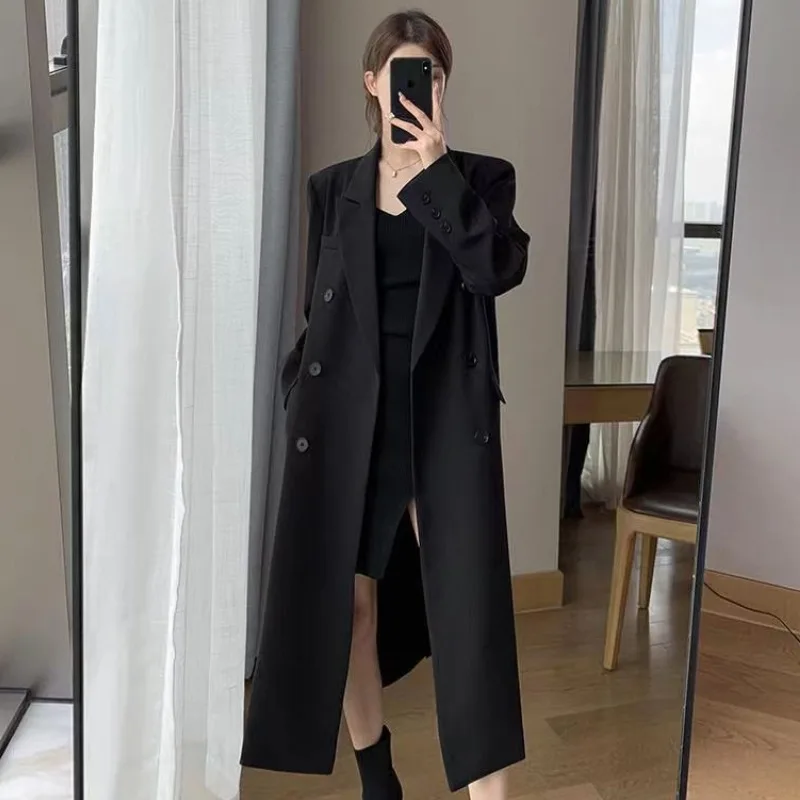 Imagem -02 - Double Breasted Long Trench Coats para Mulheres Cabolsas Femininos Spring Windbreak Streetwear Britânico na Moda Temperamento Elegante Designers