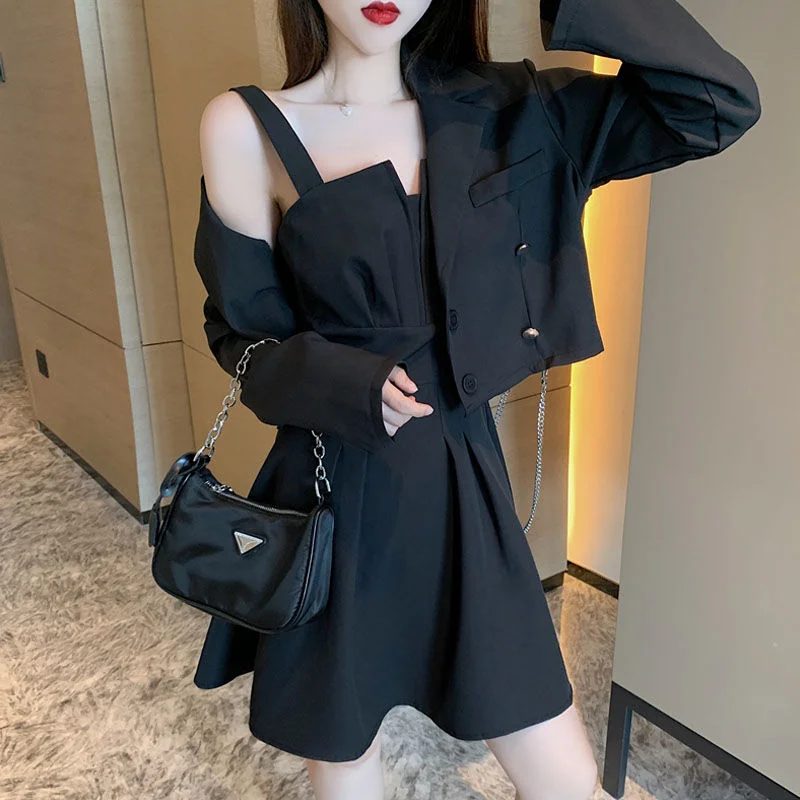 Women\'s Short 2 Sets Suits with Skirts and Blazer Summer Dress 2024 Outfits Two Piece Set for Woman Vintage Jacket Co Ord Korea