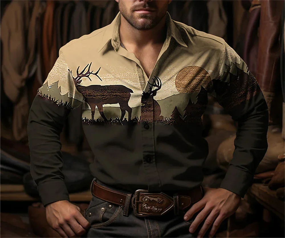 Camisa de manga larga con estampado de flores de vaquero occidental para hombres, primavera y verano, cómoda, tela suave, cuello de fiesta