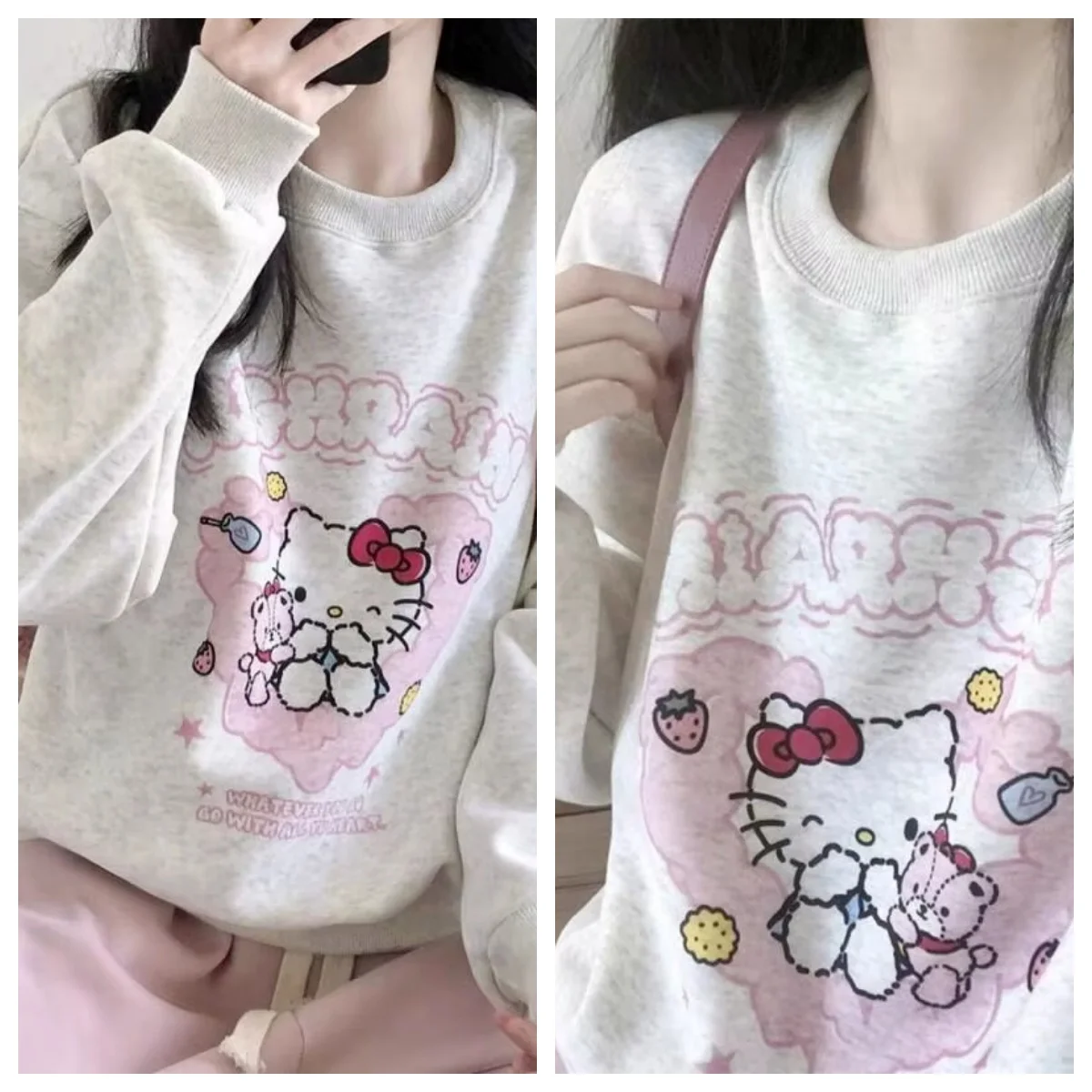 

Новая толстовка Sanrio с принтом Hello Kitty, женская осенняя свободная толстовка с круглым вырезом, модный пуловер