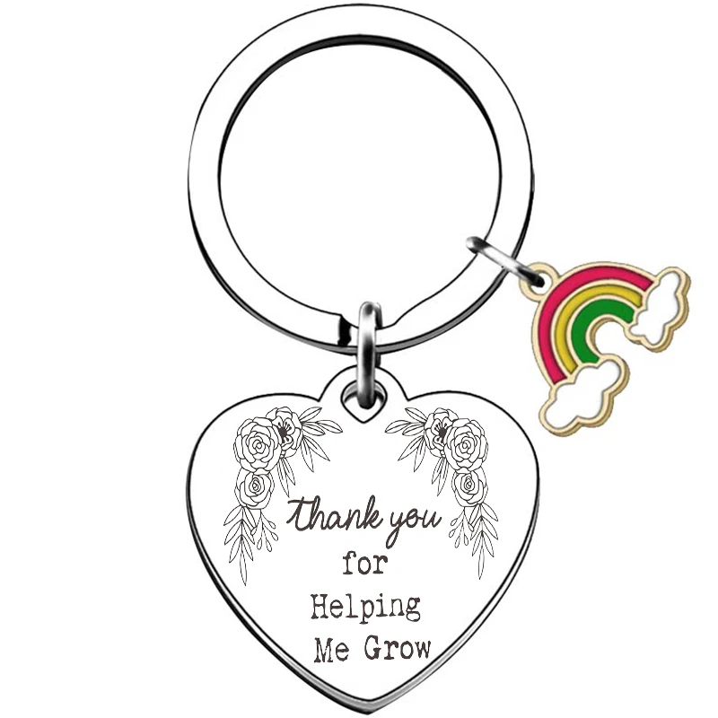 Heart 2024 Graduation Teacher gifts Thank You for Helping Me Grow Keychain for Mentor Nanny Preschool Teacher Gift