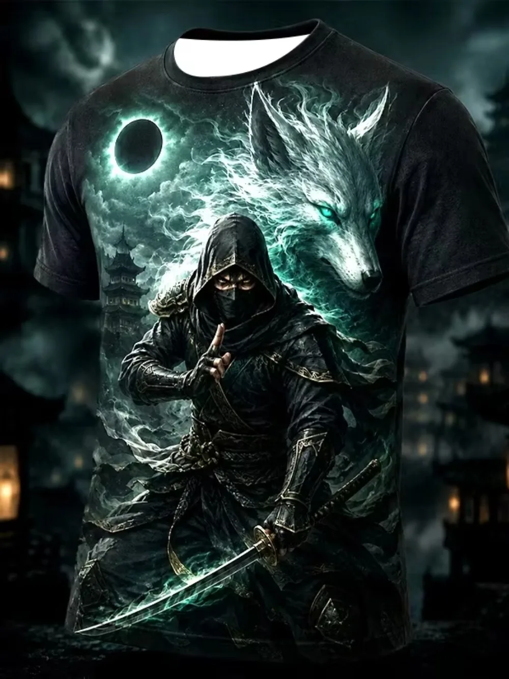Fashion Dark Ninja Spirit Wolf 3D Printed Sports Quick-drying Breathable Men T-Shirt Outdoor Street Casual Parent-Child Clothing
