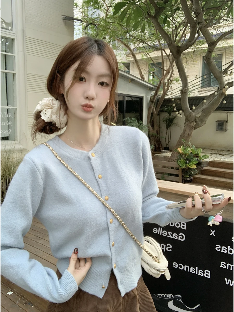 Вязаное пальто Sweet Button, мягкое круглое пальто Ne Long Sve, женская повседневная теплая верхняя одежда свободного кроя, осень-зима