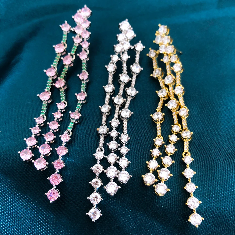 

Missvikki New Luxury Popular Waterdrop Dangle Earrings Full Mirco Paved Cubic Zircon Naija Wedding Earrings Fashion Jewelry