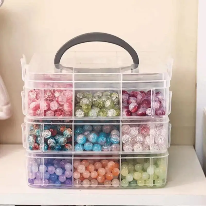 Stackable Organizer Box With Dividers 3-Tier Clear Craft Storage Container for Art Supplies Sewing Accessories