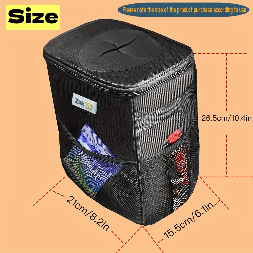 ZukMi Trash Can with Lid and Storage Pockets, 100% Leak-Proof Organizer, Waterproof Garbage Can, Multipurpose Trash Bin for Car