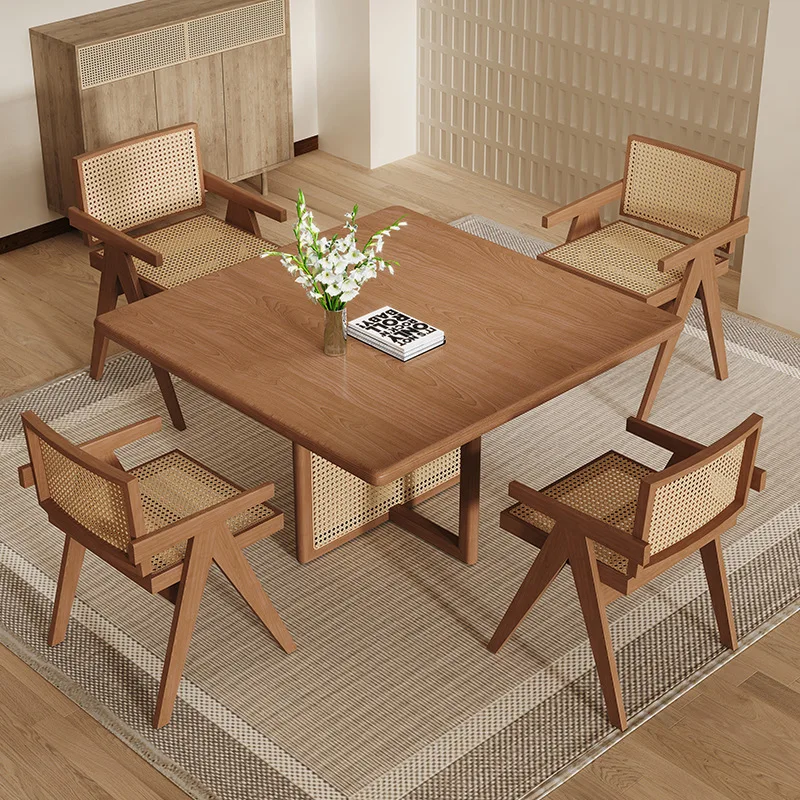 Wabi Sandy Wind Solid Wood Bar Restaurant Dining Table Chair Cafe Negotiation Square Table Chess and Card Table Small Unit Squar