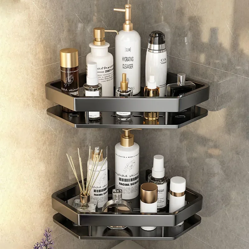 Bathroom Shelf Shelves Punch-free Corner Rack Wall Mounted Shampoo Storage Aluminum Holder Kitchen Bathroom Organizer Accessorie