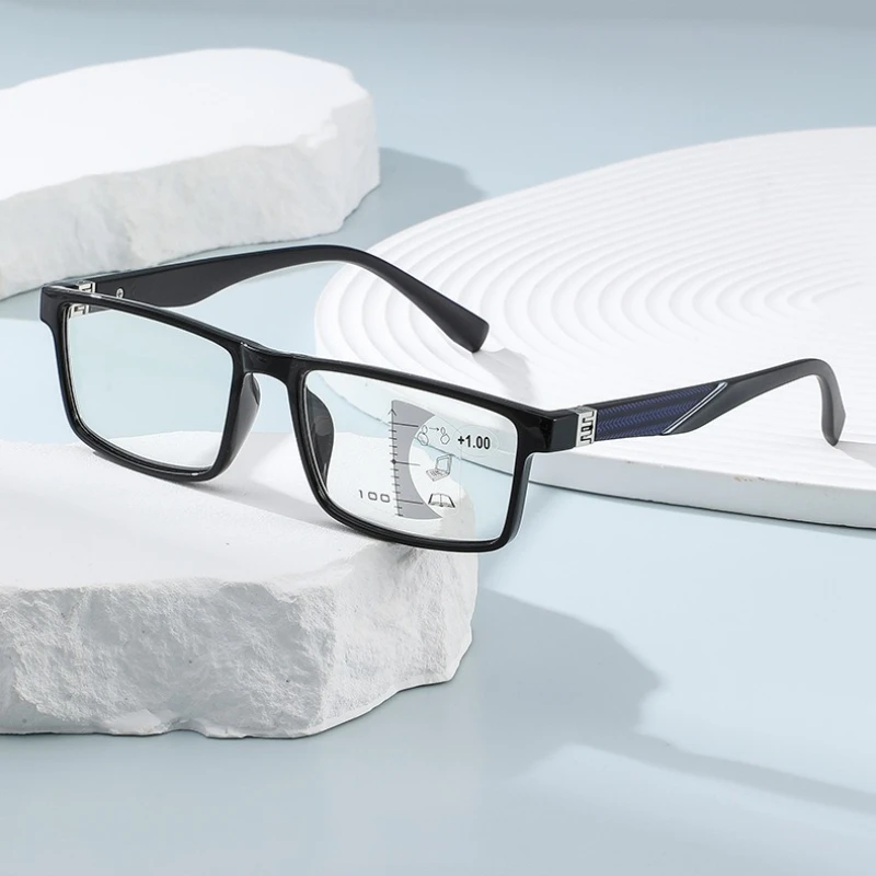 Business Trend Progressive Multifocal Photochromic Reading Glasses Classic Square Dual-purpose for Both Near and Far Distances