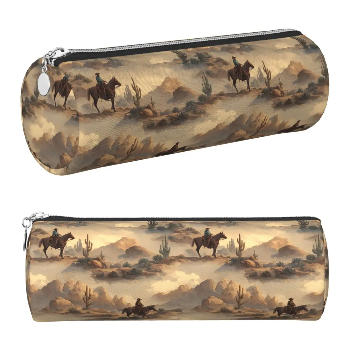 Federmäppchen mit Cowboy-Motiv im Wüsten-Western-Landschaftsmuster, Federmäppchen, zylindrische Stiftbox, Federmäppchen für Kinder, Schule