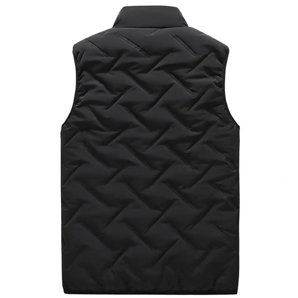 Hooded Zipper Vest Men's Winter Stand Collar Sleeveless Vest with Zipper Closure Pockets Solid Color Thickened Padding Cotton