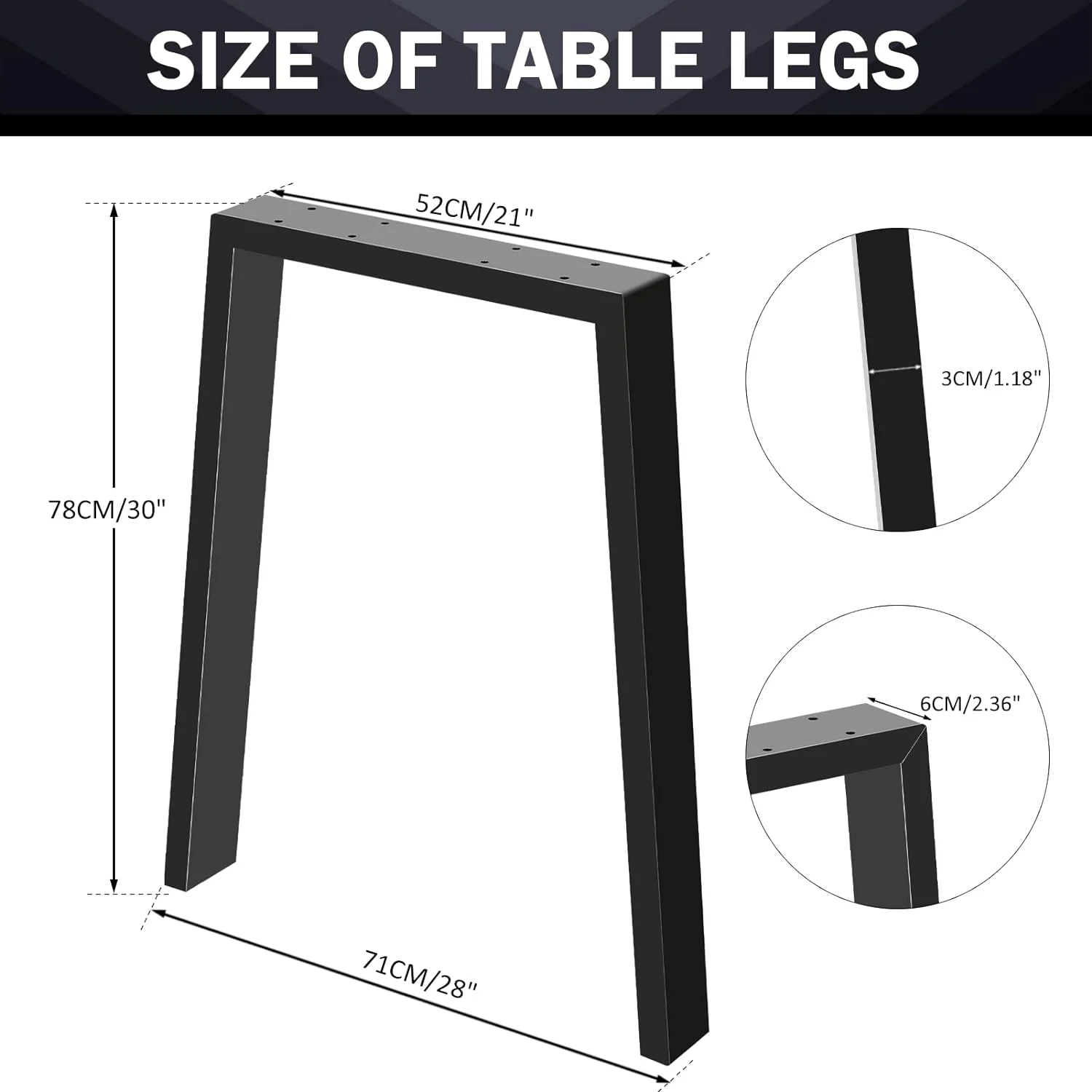 Pernas de mesa em forma de U para escritório moderno, pernas de mesa, móveis metálicos, pesados, bricolage, 30 "H, 28" W, 2pcs