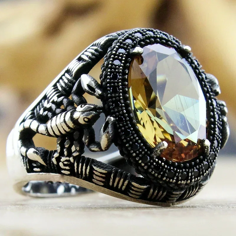New Copper Material Open Adjustable Ring Amber Gemstone Personality High Jewelry Fashion Luxury Business Men\'s High-end Ring