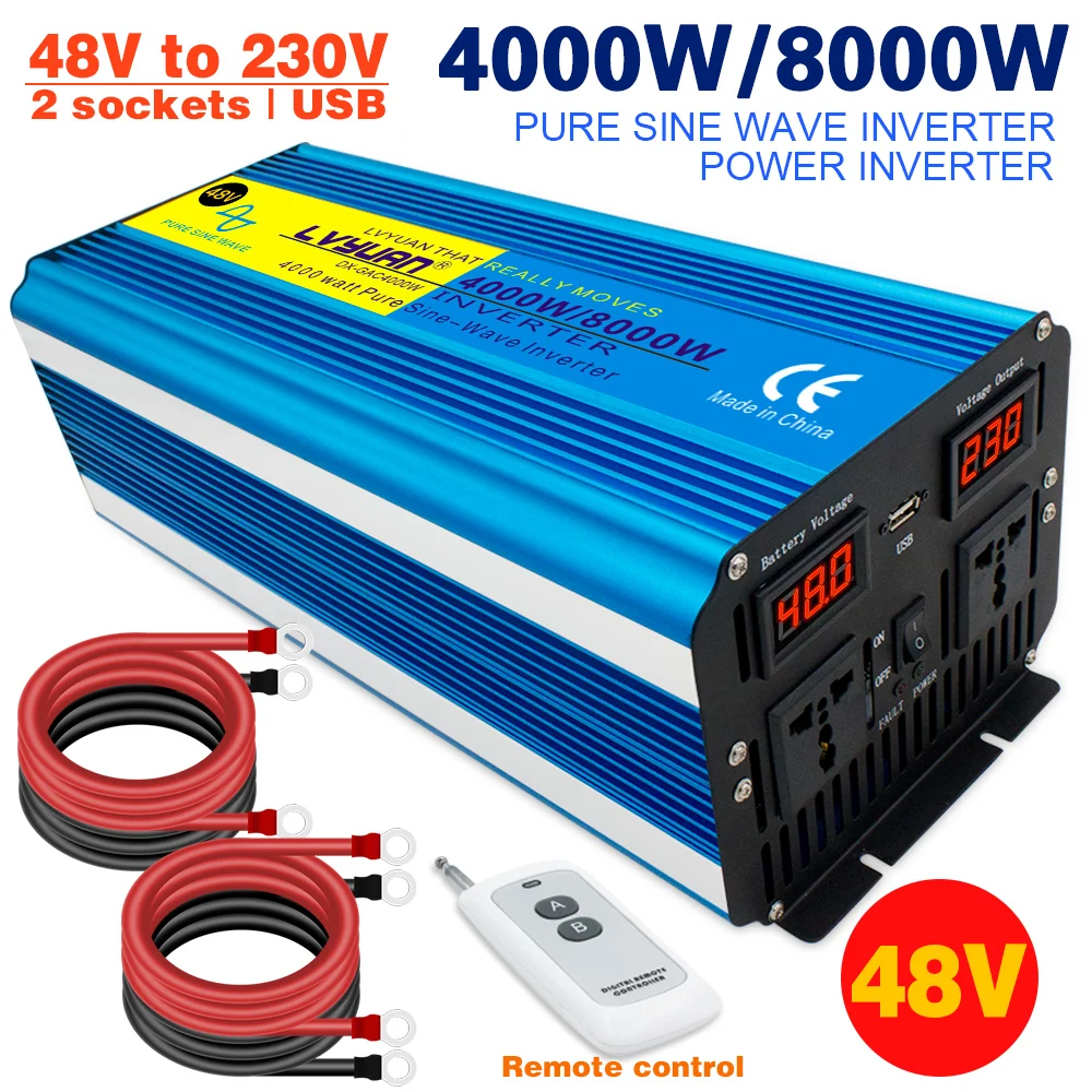 Akadálymentes Szinusz Hullámosság Inverter 4000W/8000W DC12V/24V/48V hogy AC220V 230V 50hz/60hz feszültség Digitális kijelző Inverter Zárkózott vezérlő