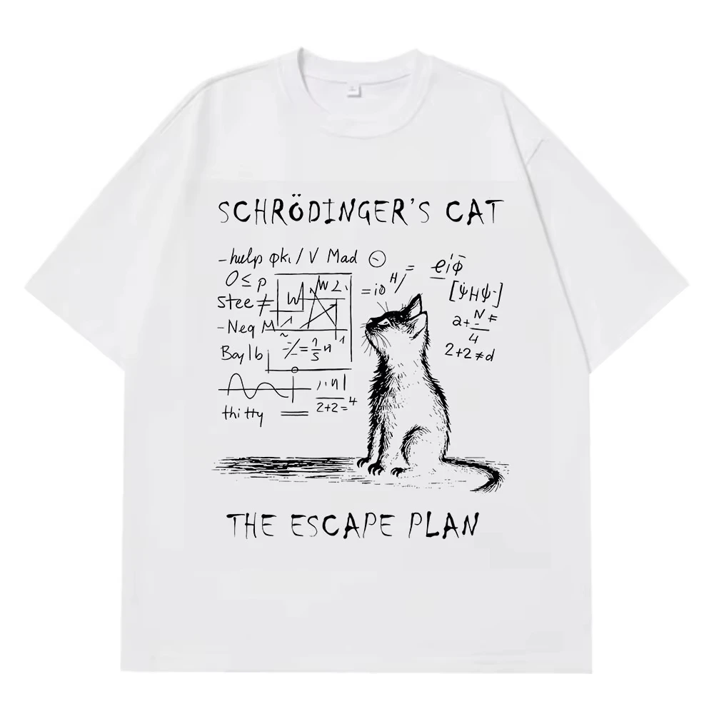 Schrodinger Cat Physics Quantum Mechanics Creative Print Summer Short-sleeved T Shirt Men Women Streetwear Loose T-shirts