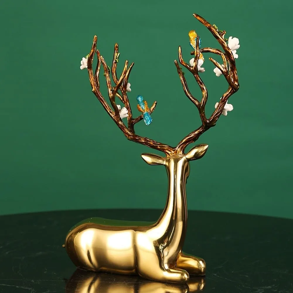 2PCS Carving Christmas Elk Statue Copper Jewelry, Christmas Reindeer Decoration Modern Retro Art Standing and Sitting (Size: A)