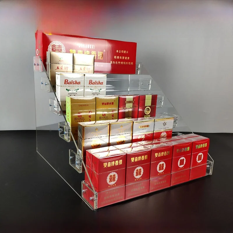 حامل عرض السجائر الأكريليكي لطاولة الكاشير، منظم منتجات التبغ، رف لطاولة المتجر، حامل علب السجائر بتصميم بسيط